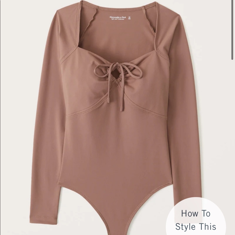Abercrombie & Fitch Mauve Brown Long-Sleeve Lace-Up Bodysuit